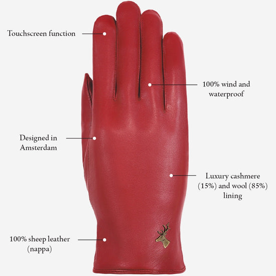 Ivy (red) – sheepskin leather gloves with wool/cashmere lining & touchscreen feature  - Schwartz & von Halen - US - 9