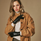 Jasmine (black) - Women’s lambskin gloves with luxurious rabbit fur lining and touchscreen feature