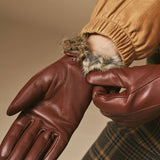 Jasmine (brown) - Women’s lambskin gloves with luxurious rabbit fur lining and touchscreen feature