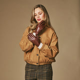 Jasmine (brown) - Women’s lambskin gloves with luxurious rabbit fur lining and touchscreen feature