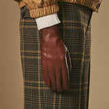 Jasmine (brown) - Women’s lambskin gloves with luxurious rabbit fur lining and touchscreen feature