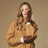 Jasmine (brown) - Women’s lambskin gloves with luxurious rabbit fur lining and touchscreen feature