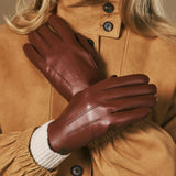 Jasmine (brown) - Women’s lambskin gloves with luxurious rabbit fur lining and touchscreen feature