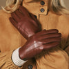 Jasmine (brown) - Women’s lambskin gloves with luxurious rabbit fur lining and touchscreen feature