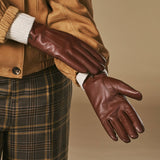 Jasmine (brown) - Women’s lambskin gloves with luxurious rabbit fur lining and touchscreen feature