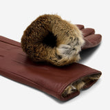 Jasmine (brown) - Women’s lambskin gloves with luxurious rabbit fur lining and touchscreen feature