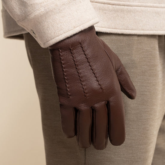 Jaxon (brown) - goatskin leather gloves with luxurious faux fur lining & touchscreen feature - Schwartz & von Halen - US - 7