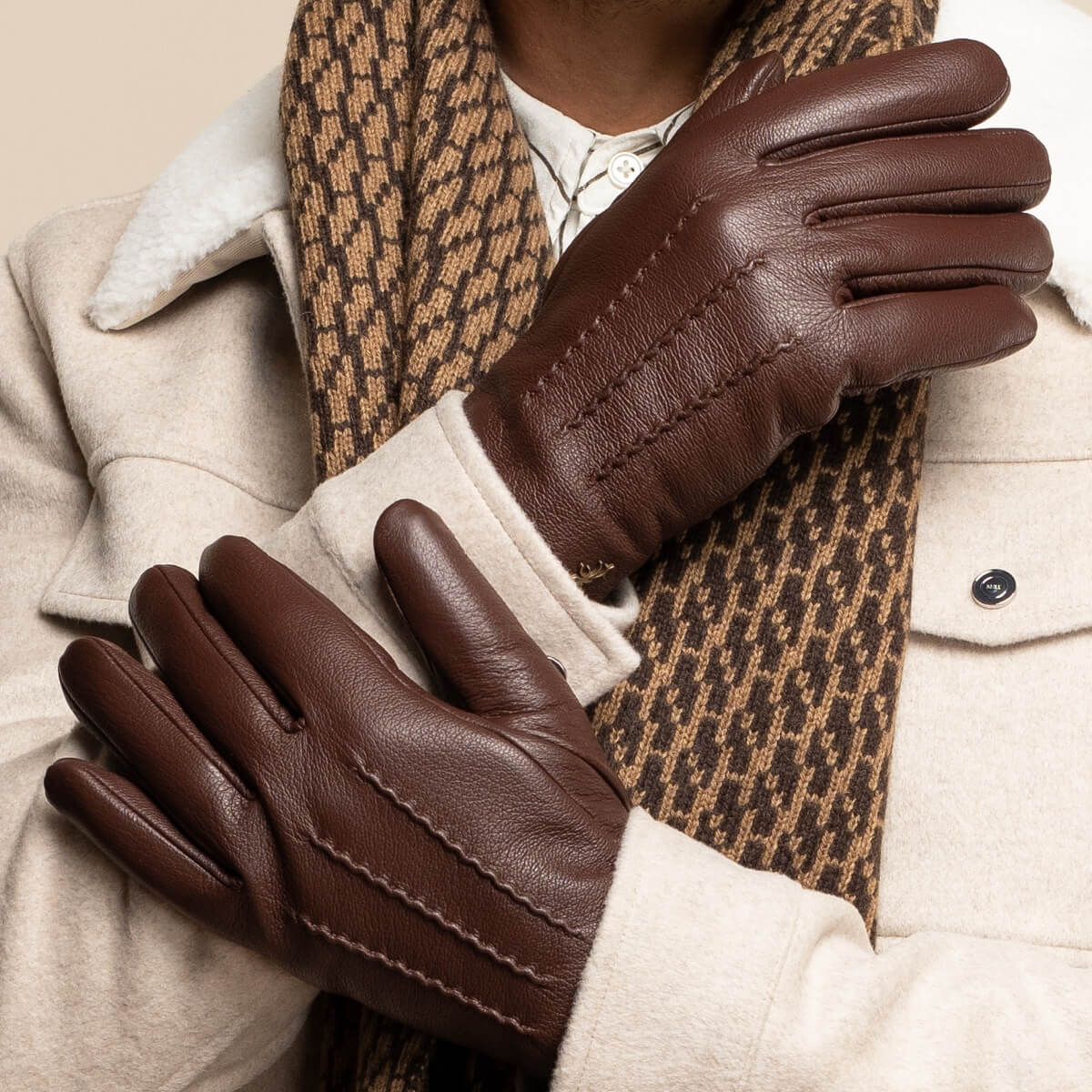 Jaxon (brown) - goatskin leather gloves with luxurious faux fur lining & touchscreen feature - Schwartz & von Halen - US -  13