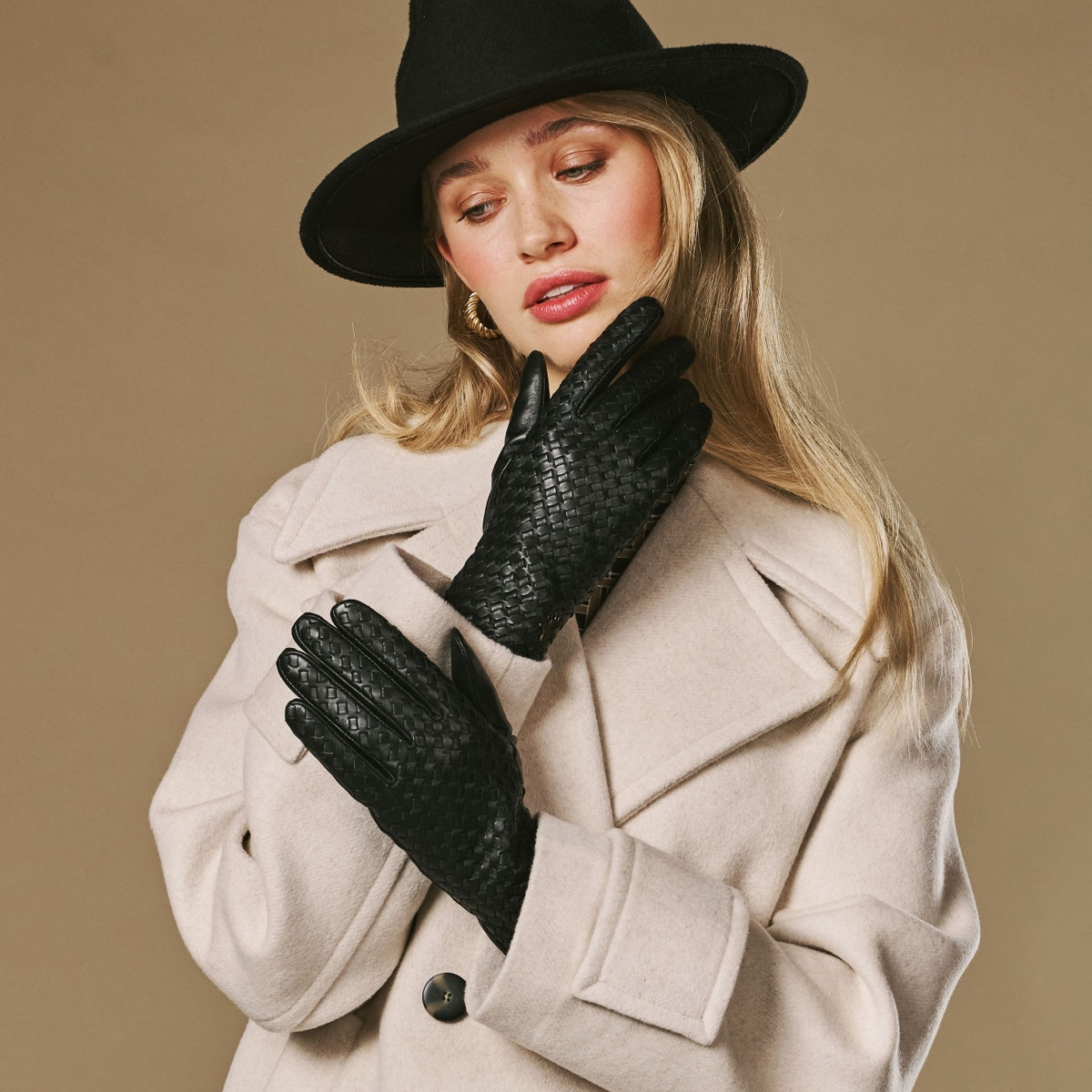 Damen-Lederhandschuhe – Schwarz – Korbflechtmuster – Schwartz & von Halen®