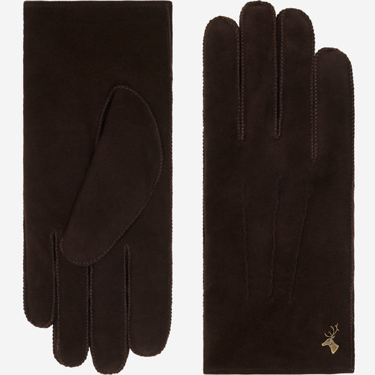 Josie (brown) - Suede goatskin leather gloves with luxurious sheep fur lining