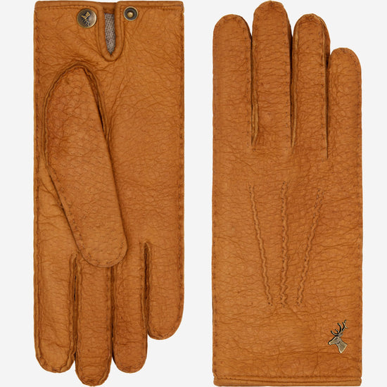 Cognac women’s leather gloves, textured finish with stitched center seams