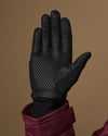 Black activity glove with a textured grip palm and reinforced fingertips
