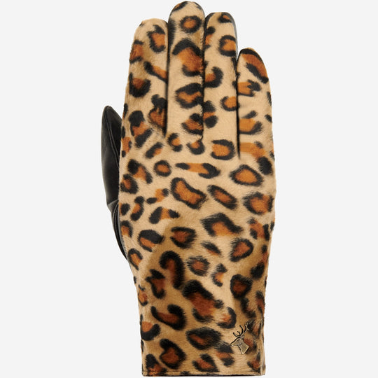 Leopard (yellow) - Sheepskin leather gloves with warm fleece lining & touchscreen feature