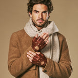 Liam (brown) - Classic men’s fingerless lambskin driving gloves