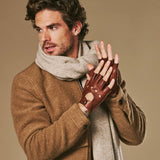 Liam (brown) - Classic men’s fingerless lambskin driving gloves