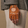 Liam (cognac) - Classic men’s fingerless lambskin driving gloves