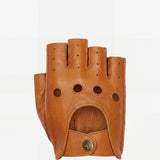 Liam (cognac) - Classic men’s fingerless lambskin driving gloves