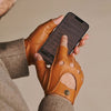 Liam (cognac) - Classic men’s fingerless lambskin driving gloves