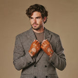 Liam (cognac) - Classic men’s fingerless lambskin driving gloves