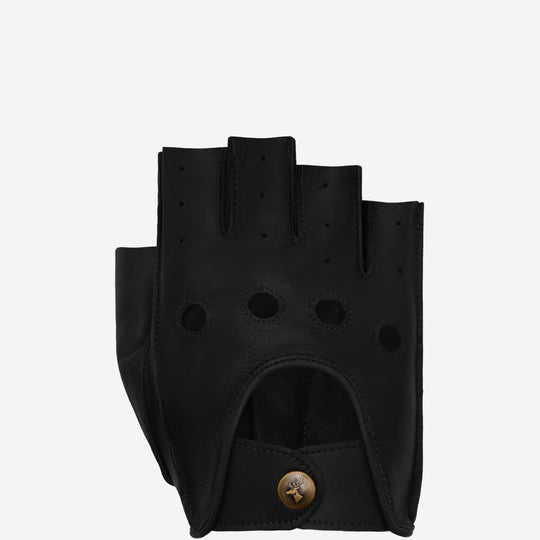 Liam (black) - Classic men’s fingerless lambskin driving gloves