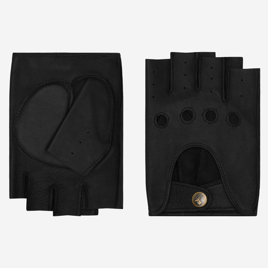 Liam (black) - Classic men’s fingerless lambskin driving gloves
