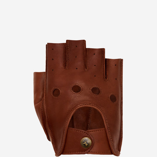 Liam (cognac) - Classic men’s fingerless lambskin driving gloves