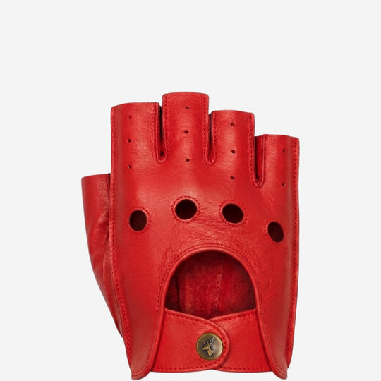 Liam (red) - Classic men’s fingerless lambskin driving gloves