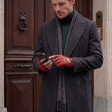 Liam (red) - Classic men’s fingerless lambskin driving gloves