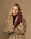 Bordeaux leather gloves with snug fit and fleece-lined cuff
