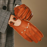 Marley (cognac) – Luxurious women's driving gloves made of American deerskin leather