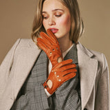 Marley (cognac) – Luxurious women's driving gloves made of American deerskin leather
