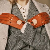 Marley (cognac) – Luxurious women's driving gloves made of American deerskin leather