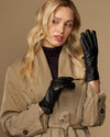 Martha (black) - Women's lambskin leather gloves with cashmere lining, side zip & touchscreen feature