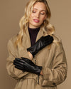 Martha (black) - Women's lambskin leather gloves with cashmere lining, side zip & touchscreen feature