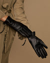 Martha (black) - Women's lambskin leather gloves with cashmere lining, side zip & touchscreen feature