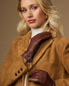 Martha (brown) - Women's lambskin leather gloves with cashmere lining, side zip & touchscreen feature