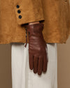 Martha (brown) - Women's lambskin leather gloves with cashmere lining, side zip & touchscreen feature