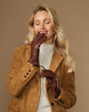 Martha (brown) - Women's lambskin leather gloves with cashmere lining, side zip & touchscreen feature
