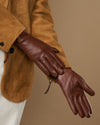 Martha (brown) - Women's lambskin leather gloves with cashmere lining, side zip & touchscreen feature