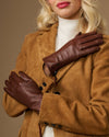 Martha (brown) - Women's lambskin leather gloves with cashmere lining, side zip & touchscreen feature