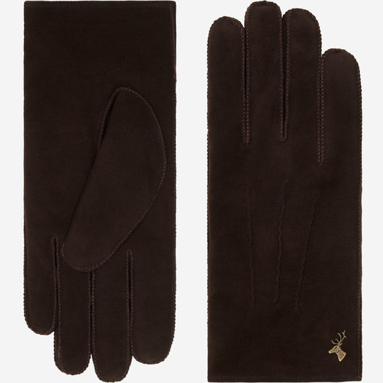 Matthew (brown) - Suede goatskin leather gloves with luxurious sheep fur lining