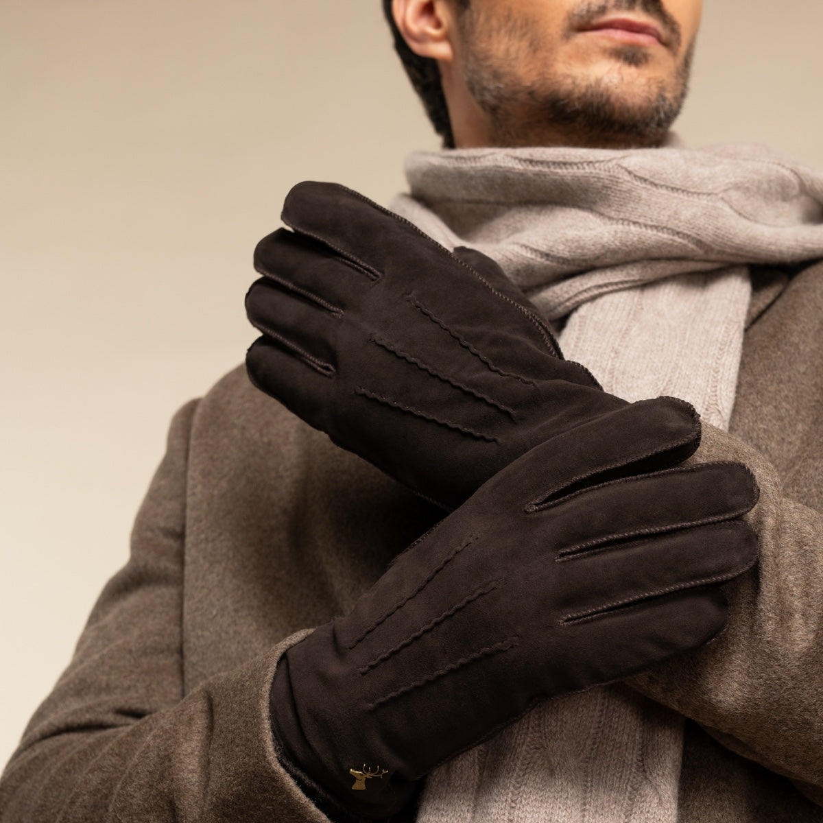 indonesian sheep suede glove dress men leather factory Suede Gloves - Camel - Men - Warm Lining M
