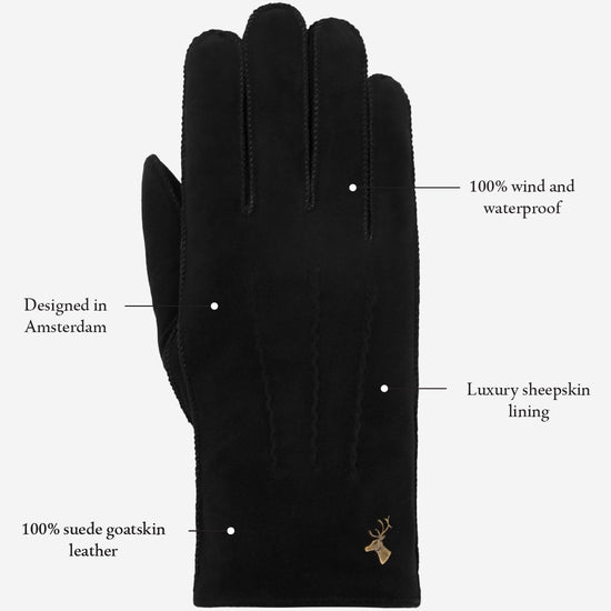 Matthew (black) - suede goatskin leather gloves with luxurious sheep fur lining  - Schwartz & von Halen - US - 11