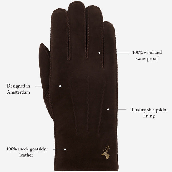 Matthew (brown) - suede goatskin leather gloves with luxurious sheep fur lining  - Schwartz & von Halen - US - 13
