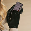 Megan (black) - Women’s lambskin leather mittens with rabbit fur lining and touchscreen feature
