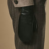 Megan (black) - Women’s lambskin leather mittens with rabbit fur lining and touchscreen feature