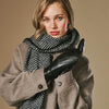 Megan (black) - Women’s lambskin leather mittens with rabbit fur lining and touchscreen feature
