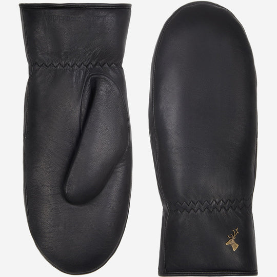 Mia (black) – Stylish leather mittens with luxurious lambswool lining & touchscreen feature