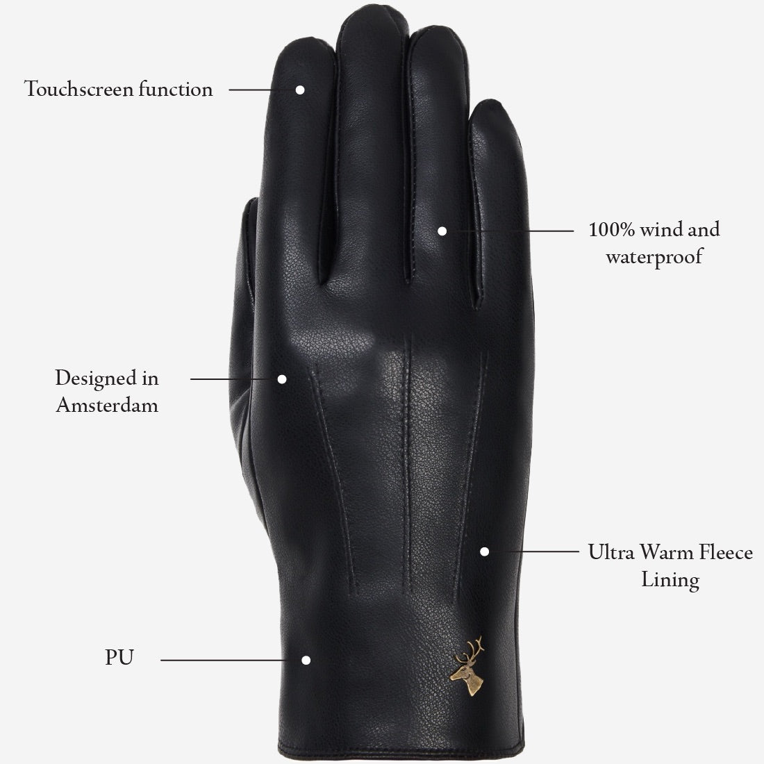 Musk - vegan leather gloves with fleece lining & touchscreen feature  - Schwartz & von Halen - US - 12