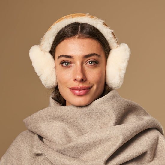 Nathaly (camel) – warm and stylish earmuffs from natural sheepskin and suede - Schwartz & von Halen - UK - 1